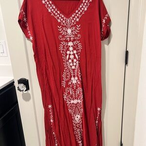 Elegant boho chic poolside brick Red Embroidered Dress